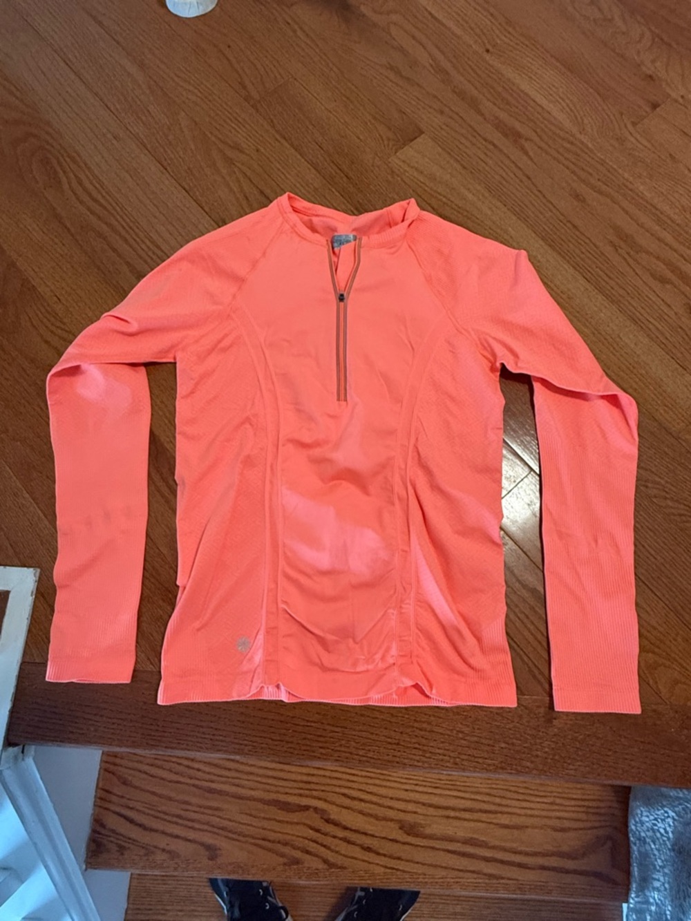 Athleta Neon Coral Long-Sleeve Pullover with Front Zip